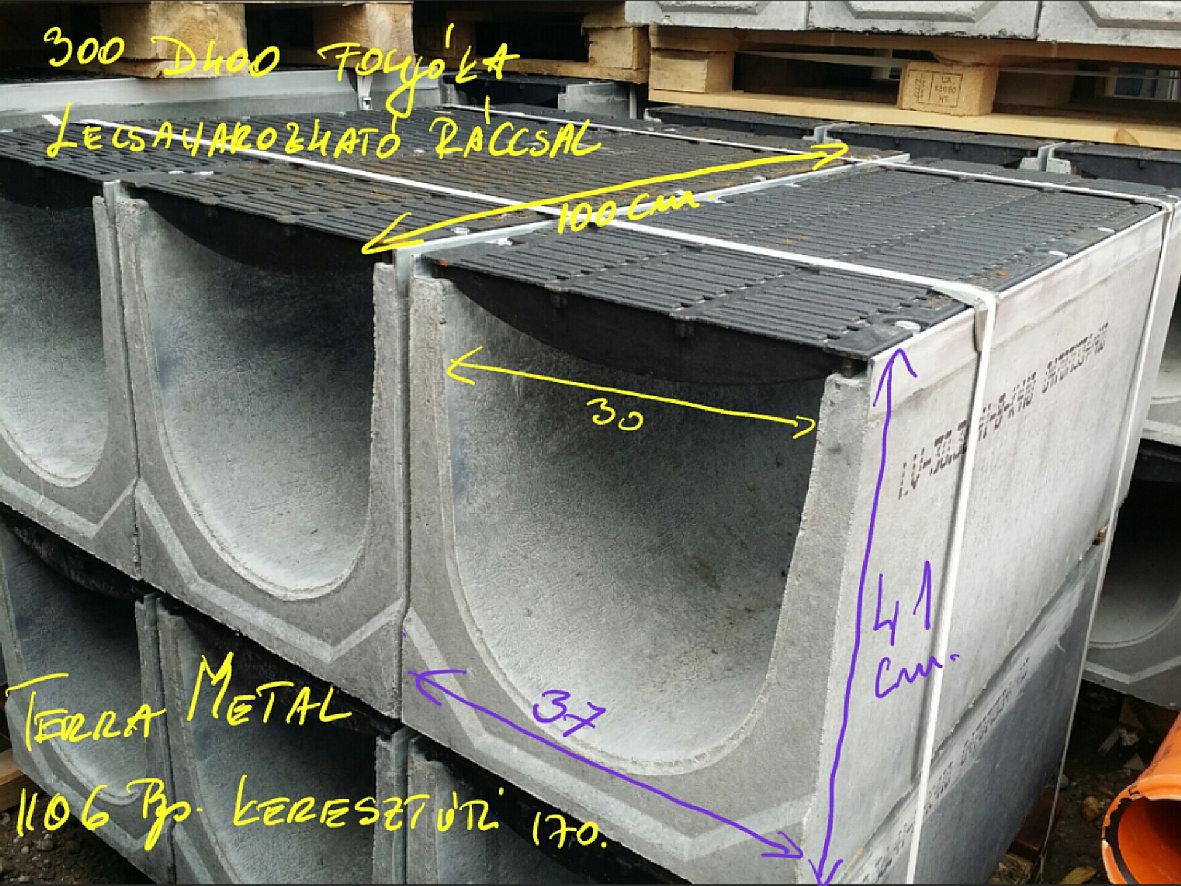 beton folyoka vizelvezeto ontottvas raccsal d400 terheles dn300 mm