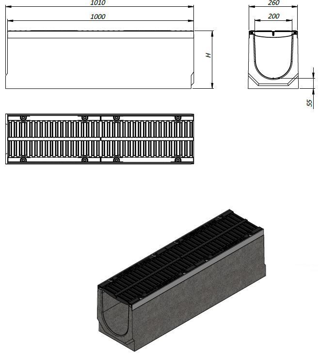 200 mm beton vizelvezeto ontottvas raccsal kozuti max terheles d400
